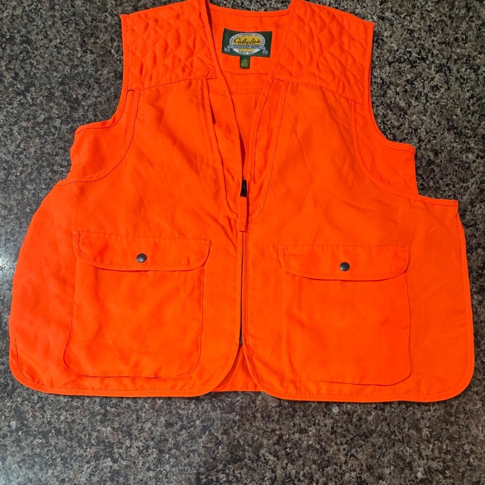 Cabelas Mens Blaze Orange Hunting Vest Large Quilted Game Bag High Visibility